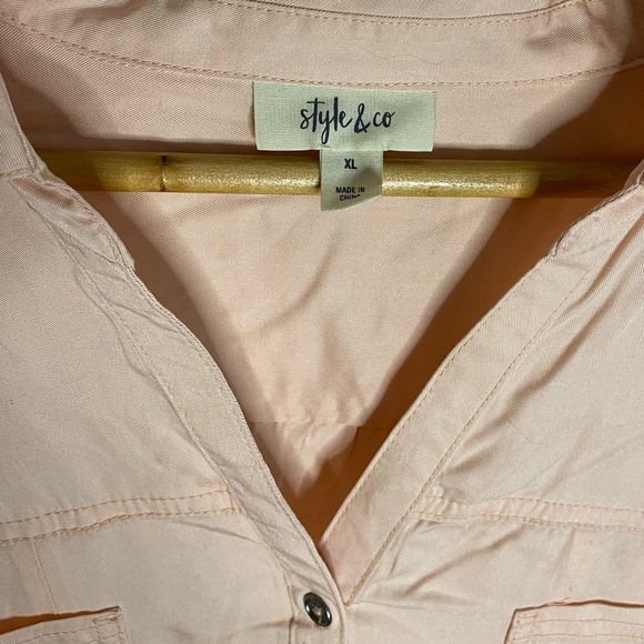 Style & Co Sleeveless Button Down Shirt Peach Pockets Plus Size XL Extra Large - Picture 7 of 12